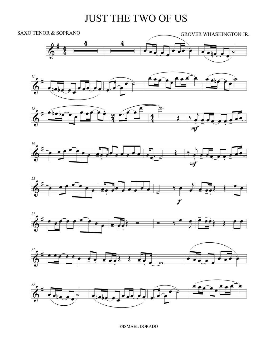 Just the two of us grover washington jr tenor sopranosax sheet by
