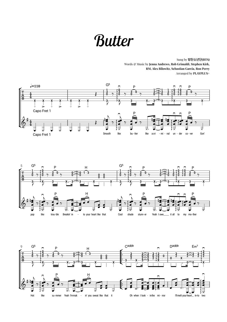 BTS Butter (Guitar Solo) TAB by playplus