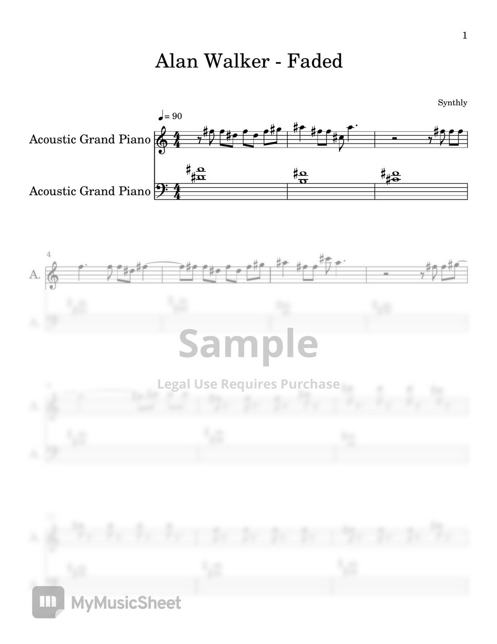 Alan Walker Faded Easy Piano Sheet Sheets By Synthly 