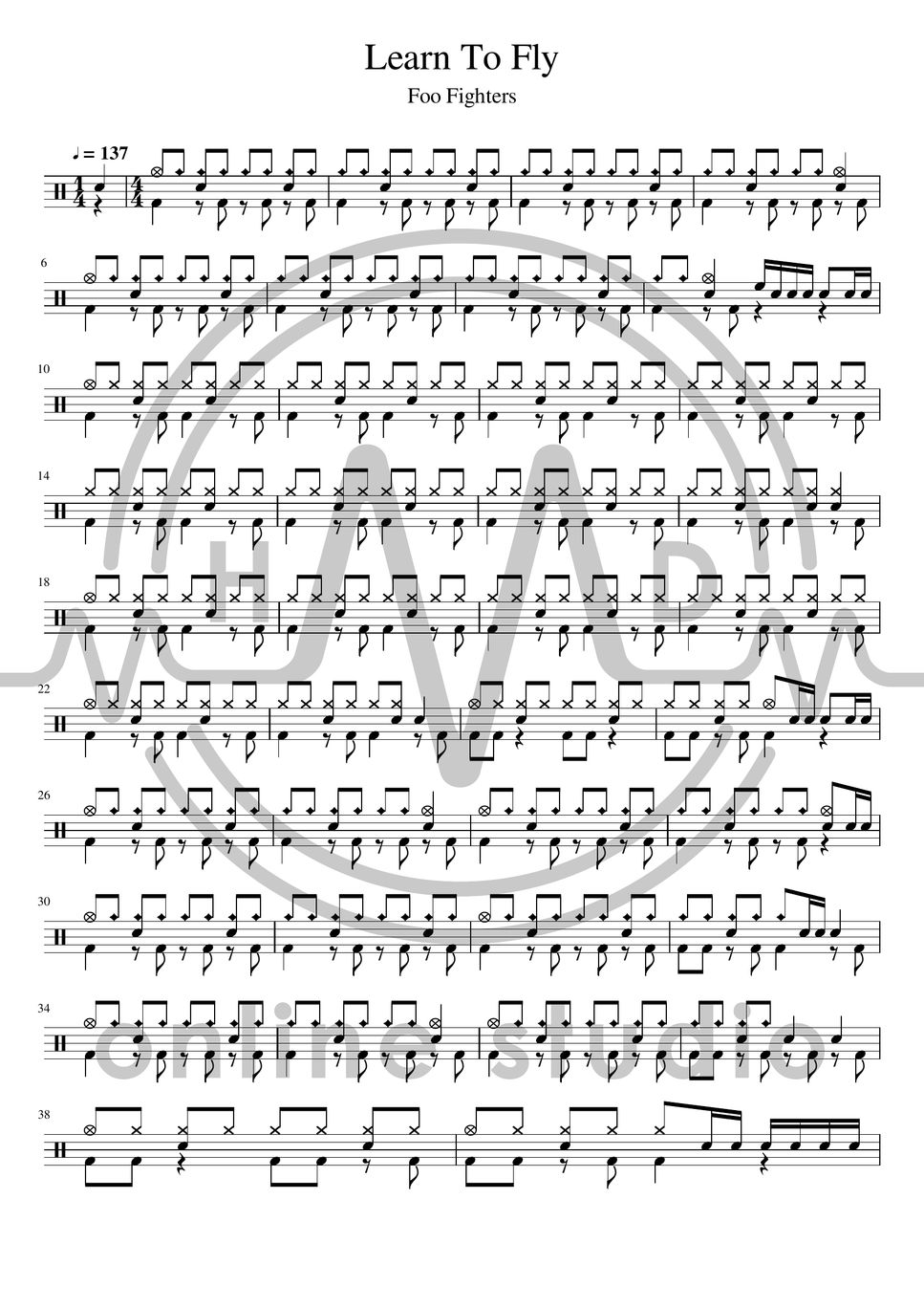 Foo fighters learn to fly drum sheet by hmd online studio