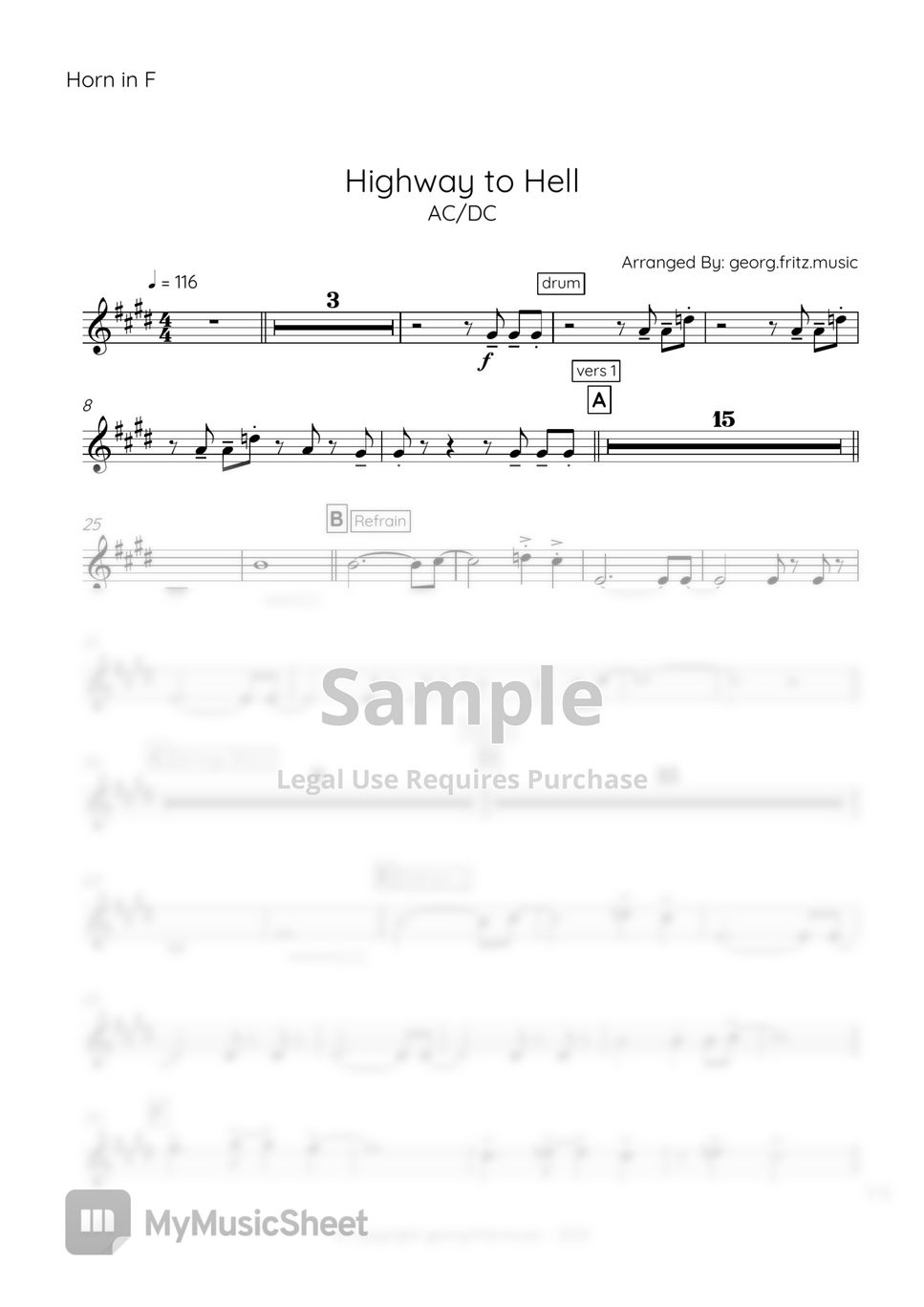 AC/DC - Highway to Hell (Ensemble Score) Sheets by georg.fritz.music