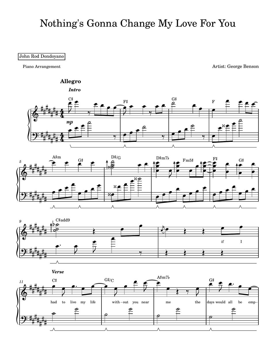 George Benson - Nothing's Gonna Change My Love For You (PIANO SHEET) by John Rod Dondoyano