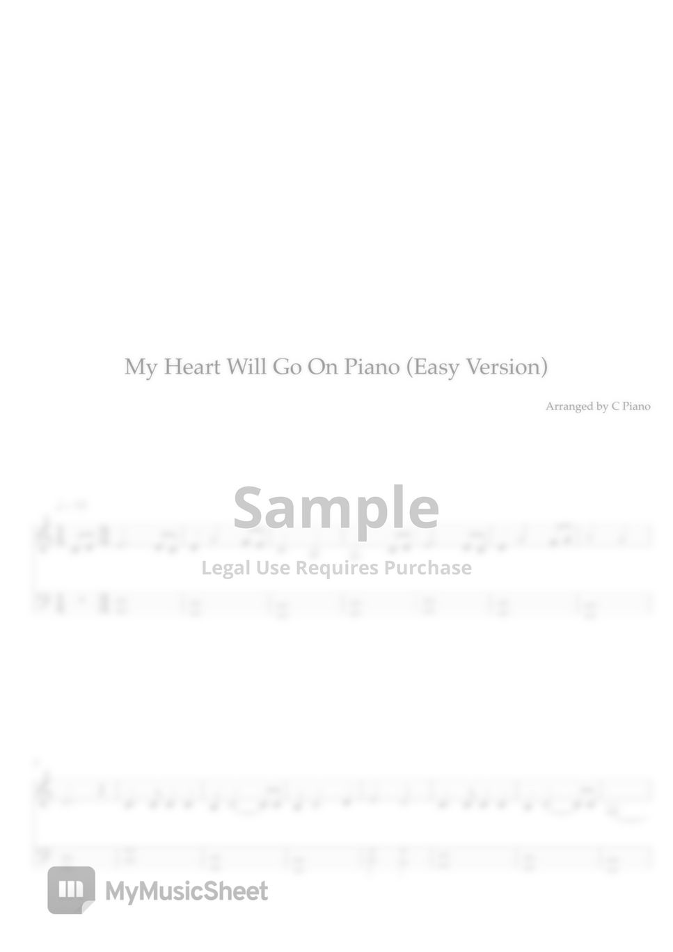 Celine dion my heart will go on easy version sheets by c piano