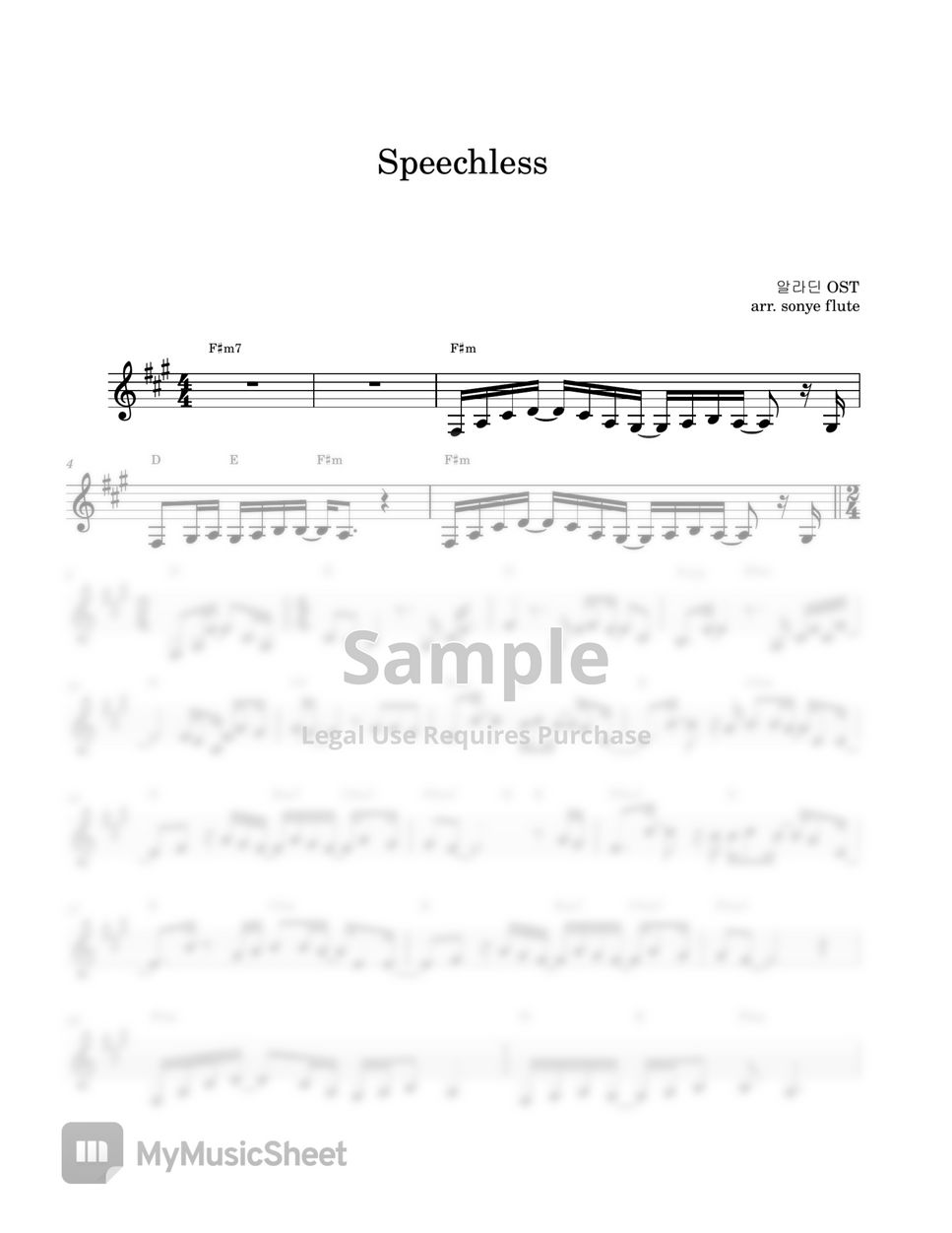 Disney Aladdin OST - Speechless (Flute Sheet Music) by sonye flute