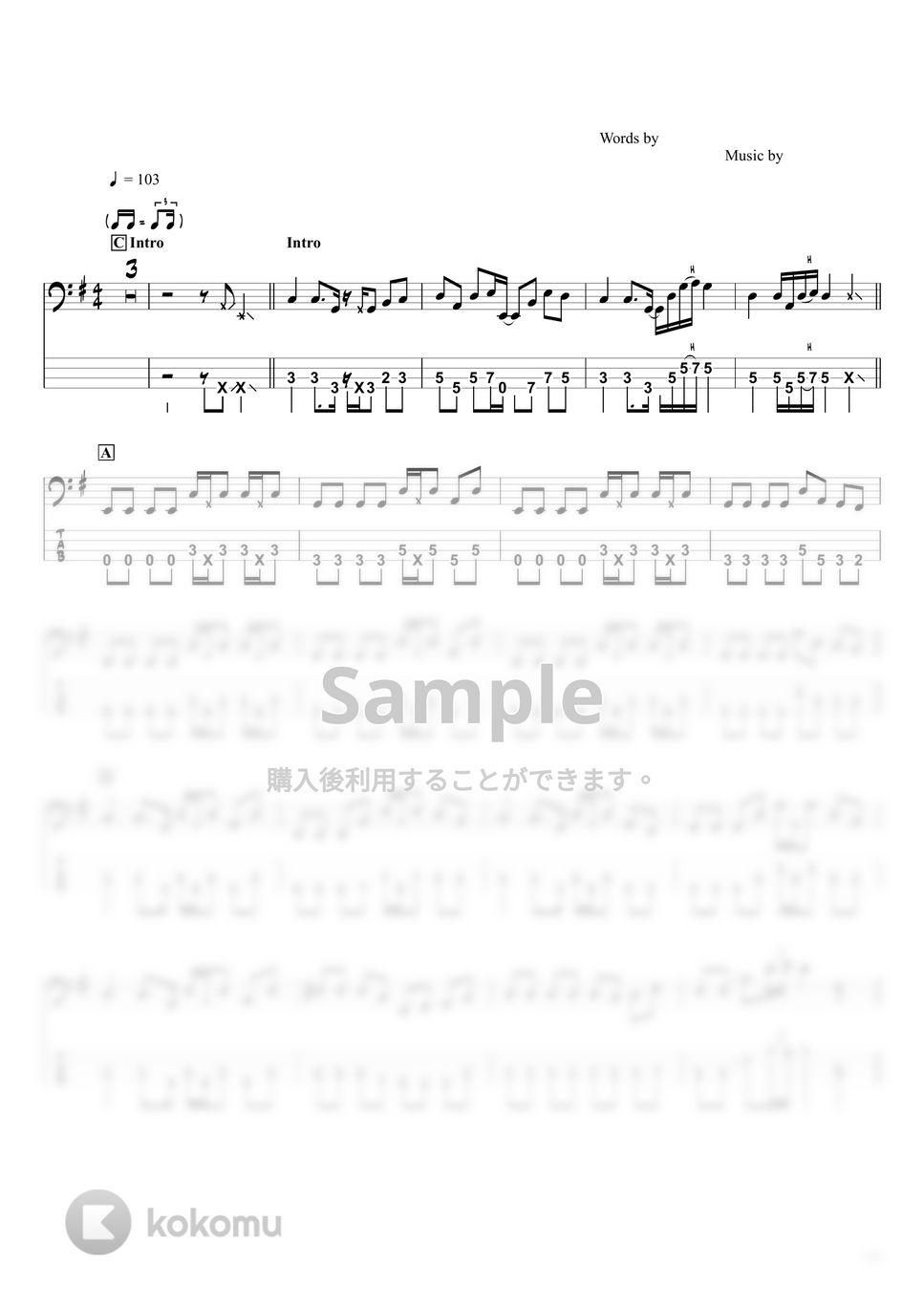 ミライチズ - ミライチズ (ベースTAB譜☆4弦ベース対応) by swbass