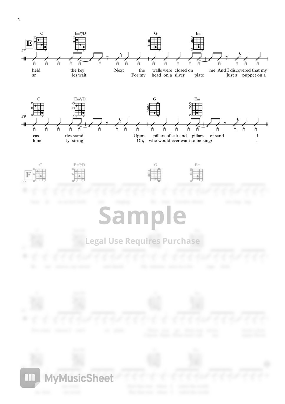 coldplay viva la vida guitar chords