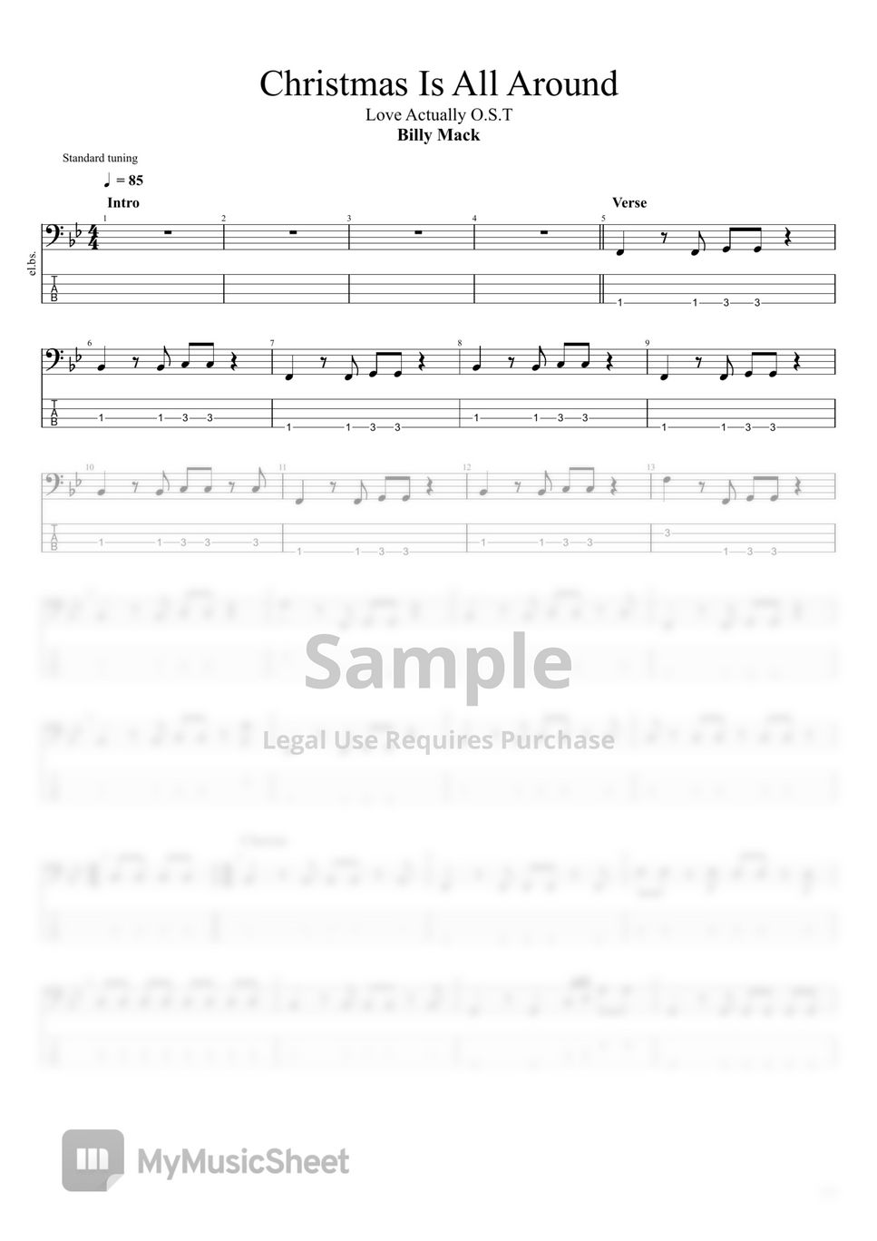 Billy Mack Christmas Is All Around (Love Actually O.S.T) Tab + 1staff