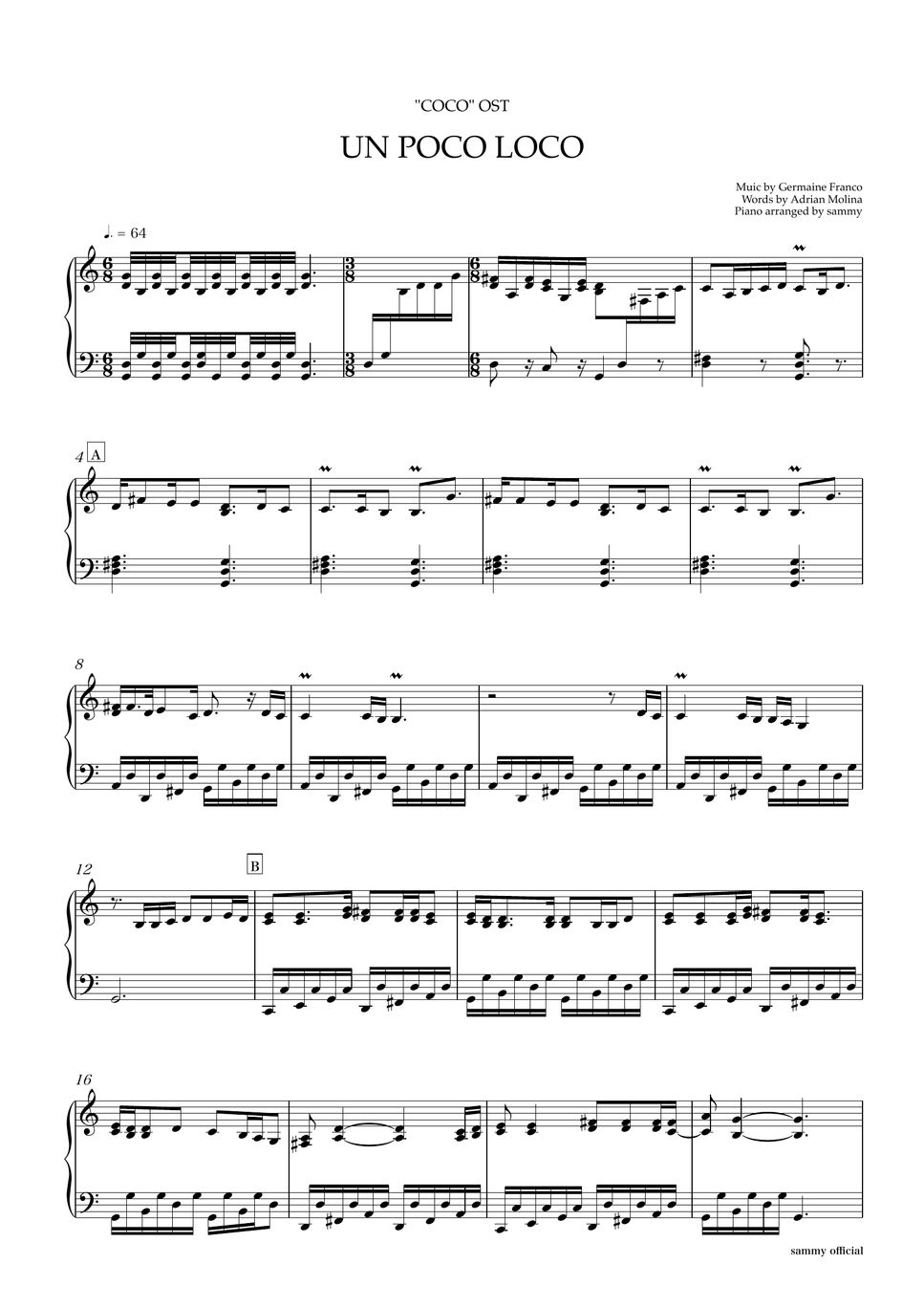 COCO - 4 Songs set (Disney) Sheet by sammy