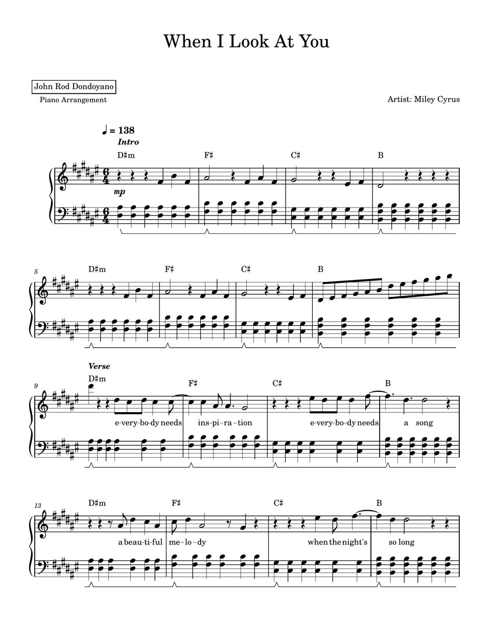 Miley Cyrus - When I Look At You (PIANO SHEET) by John Rod Dondoyano
