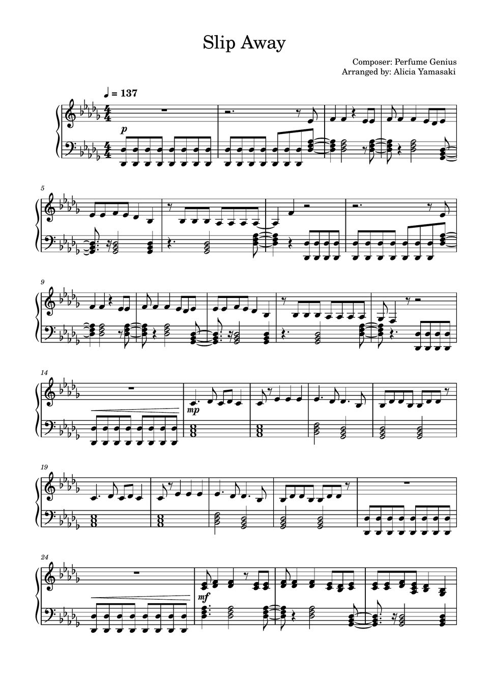 Perfume Genius Slip Away 악보 by Akiko Piano (Alicia Yamasaki)