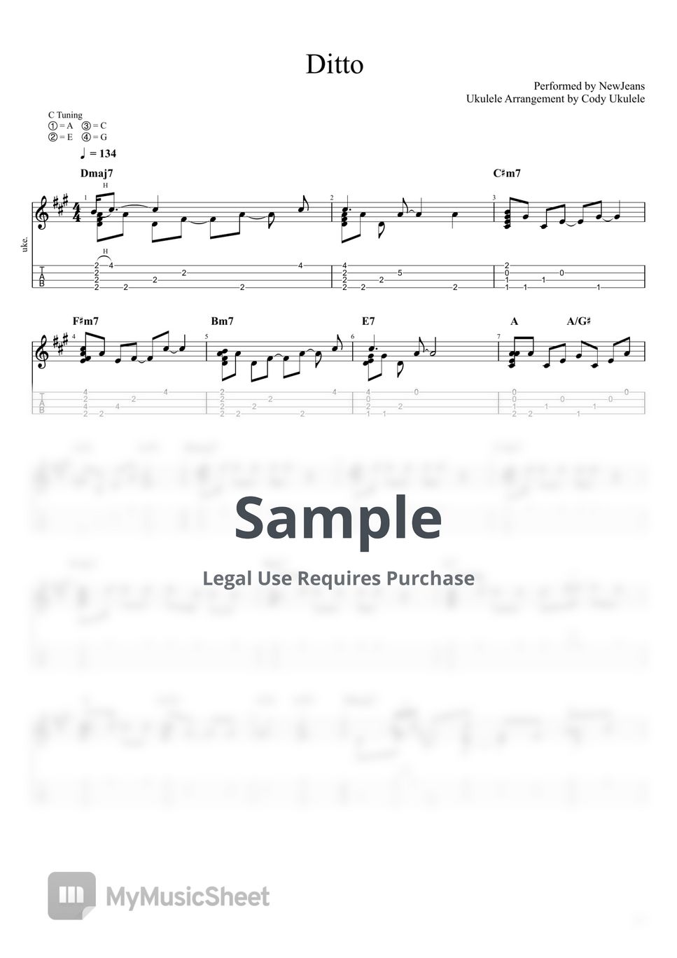 NewJeans Ditto Tab + 1staff by Cody Ukulele
