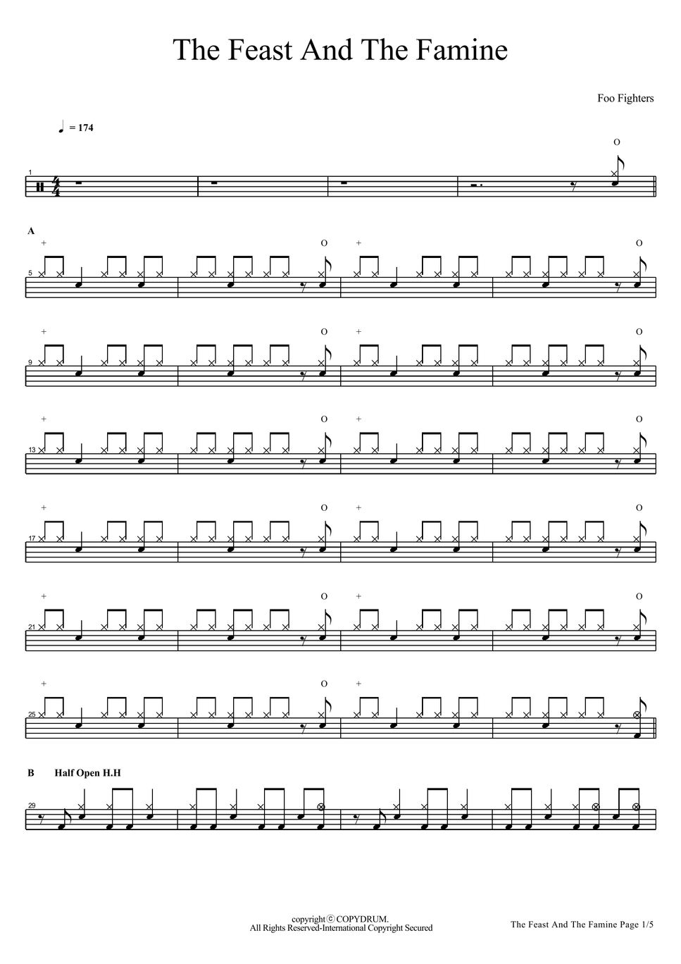 Foo Fighters - The Feast And The Famine Sheets by COPYDRUM