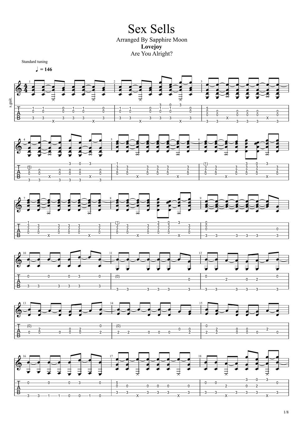 Lovejoy Sex Sells Fingerstyle Guitar Tab 단선 악보 By Sapphire Moon 