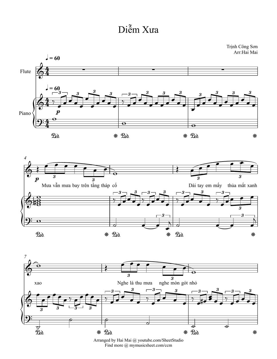 Diem xua for Flute and Piano Sheet by Hai Mai