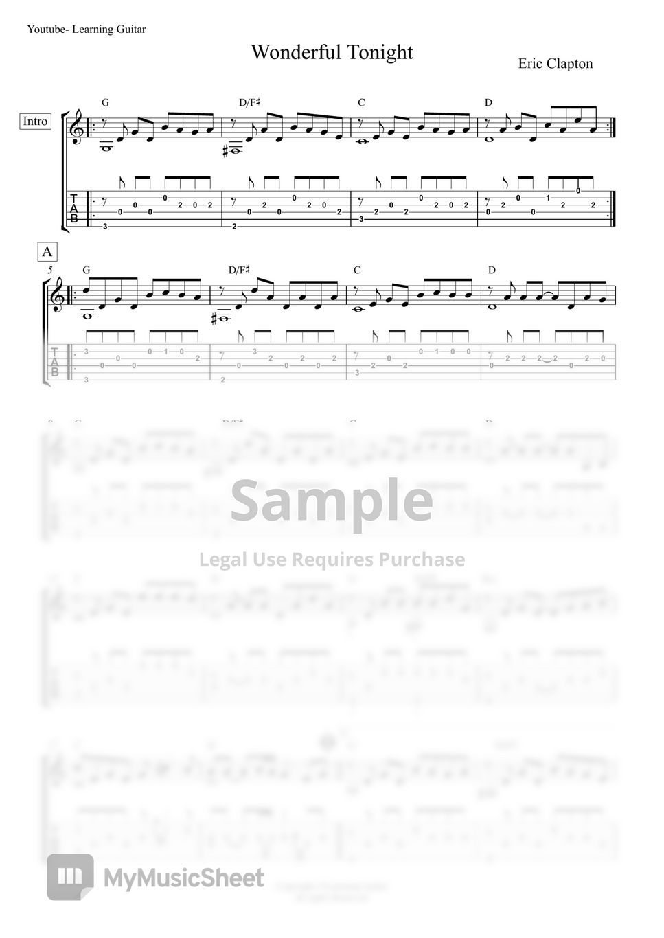 Eric Clapton - Wonderful Tonight Fingerstyle Guitar (TAB) by Learning Guitar