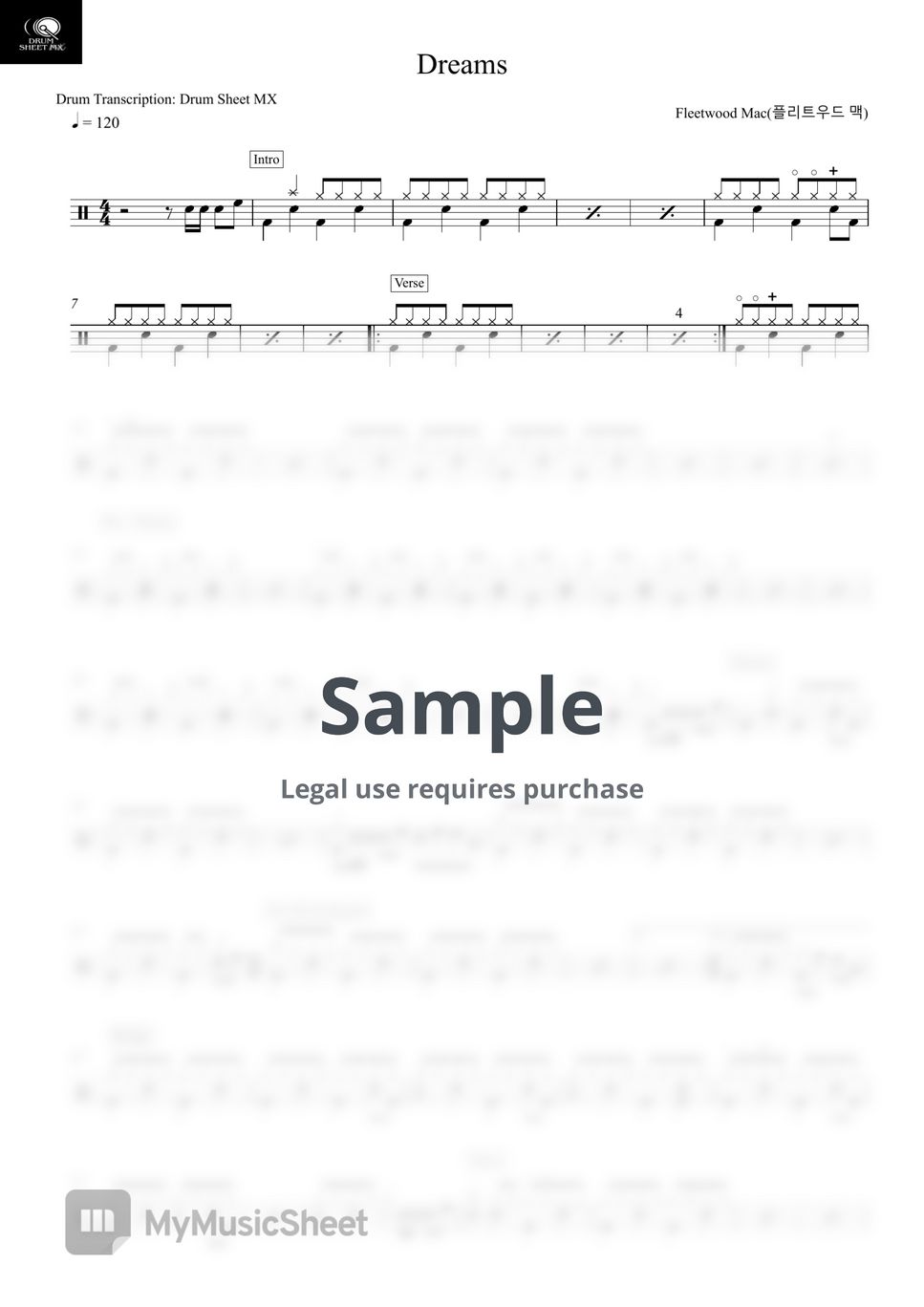 Fleetwood Mac Dreams Sheets by Drum Transcription Drum Sheet MX