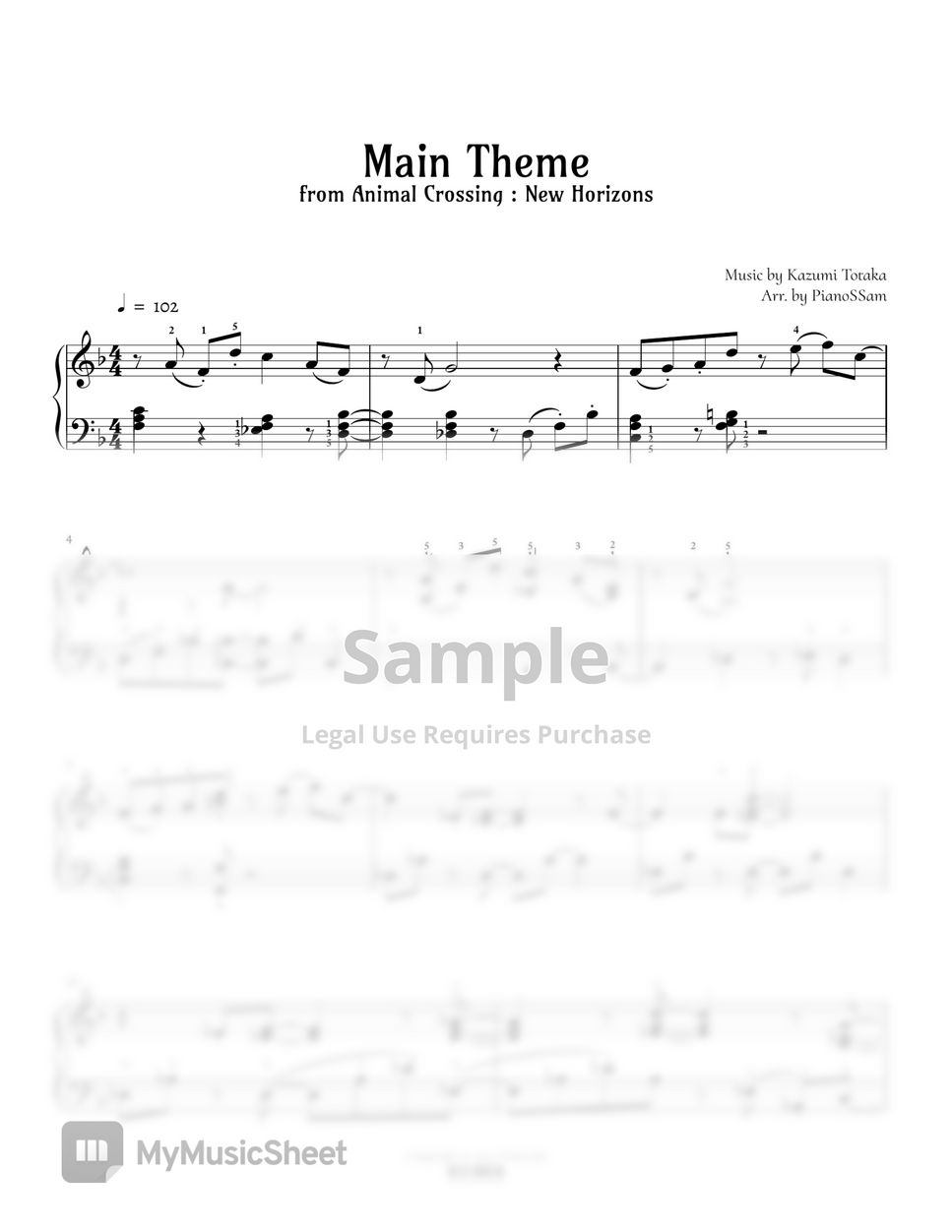 Animal Crossing : New Horizons - [Late-Intermediate] Main Theme | Piano Arrangement + MIDI file (Nintendo) by PianoSSam