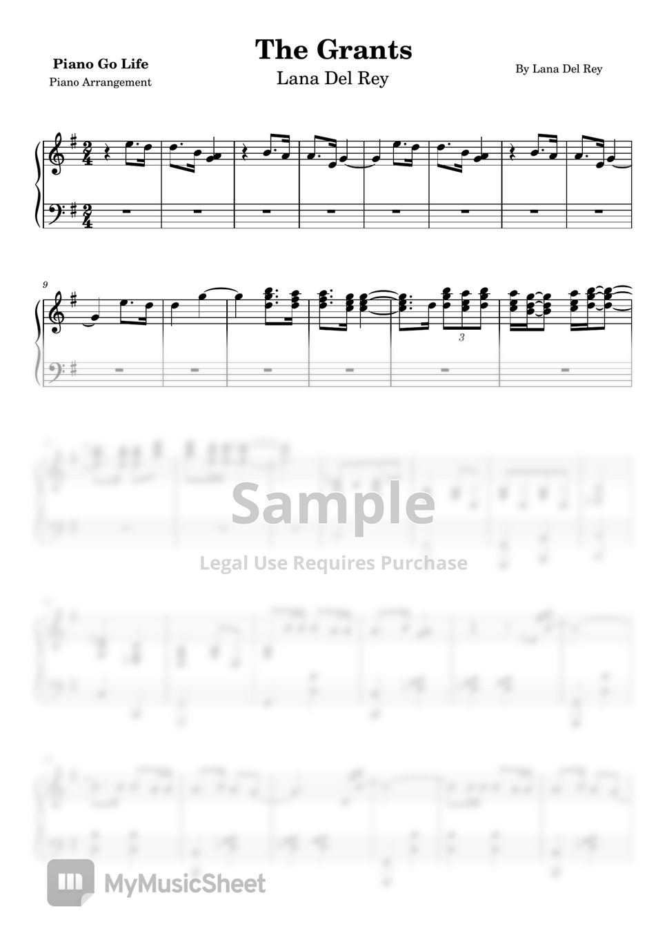 Lana Del Rey The Grants Sheets By Piano Go Life 3528