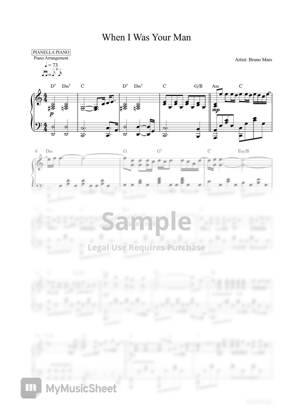Bruno Mars - When I Was Your Man (Piano Sheet) by Pianella Piano
