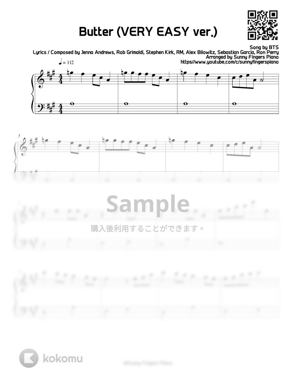 防弾少年団(BTS) - Butter (VERY EASY) by Sunny FIngers Piano