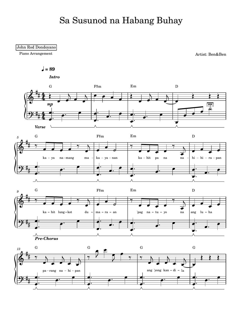 Ben&Ben - Sa Susunod na Habang Buhay (PIANO SHEET) by John Rod Dondoyano