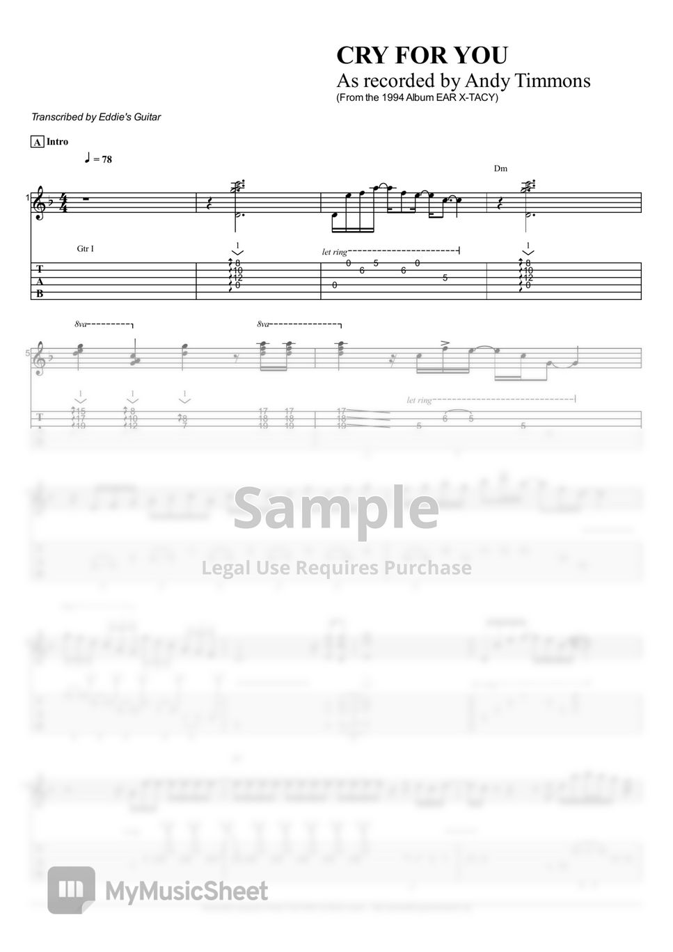Andy Timmons Cry For You 楽譜