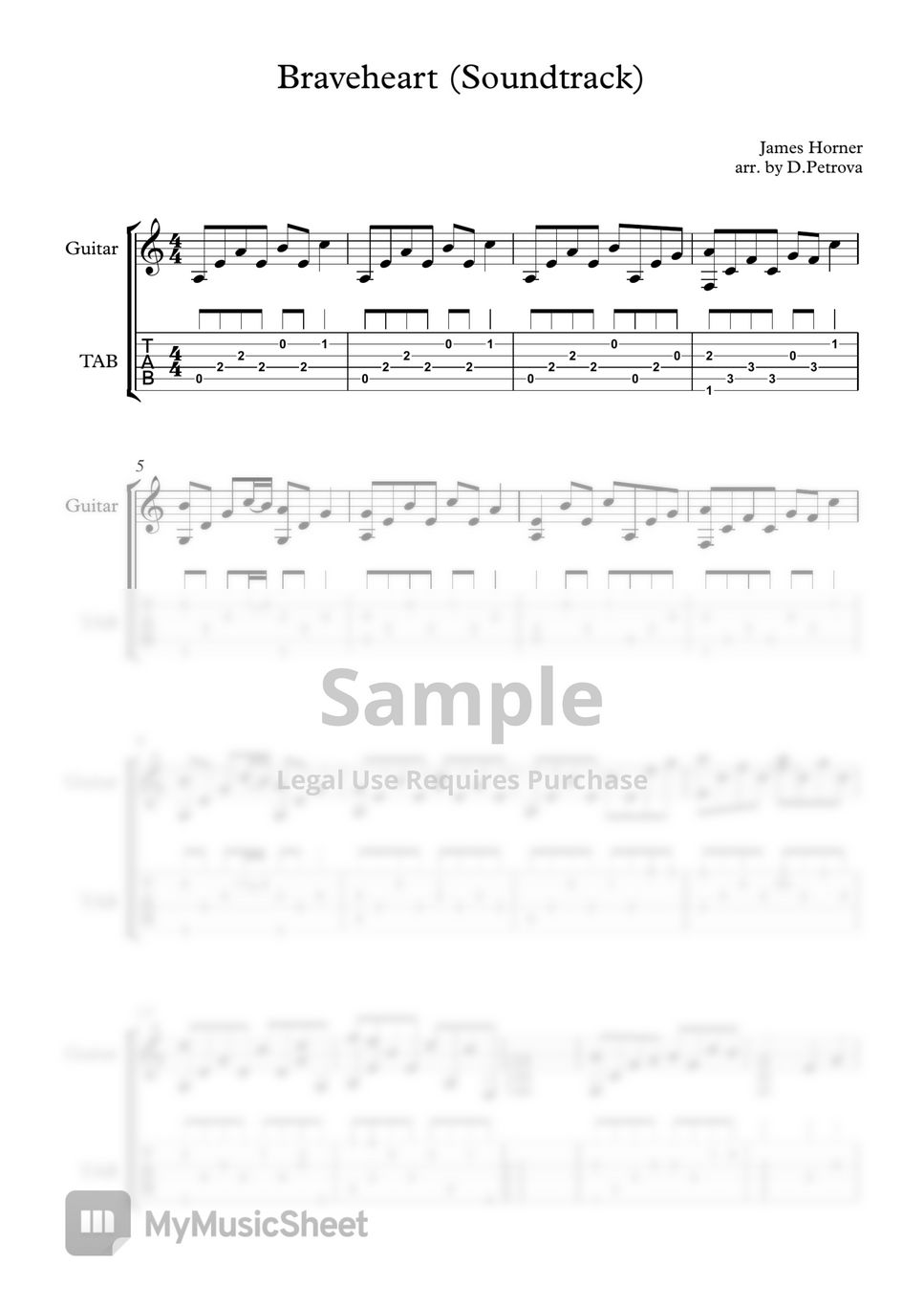 James Horner - Braveheart Soundtrack (Fingerstyle Guitar Arrangement, Standard Tuning, No Capo) by D.Petrova (Edora)