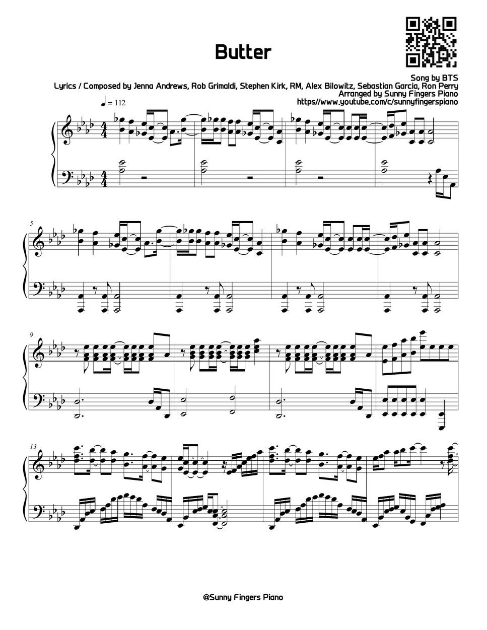 BTS Butter Partitura by Sunny Fingers Piano