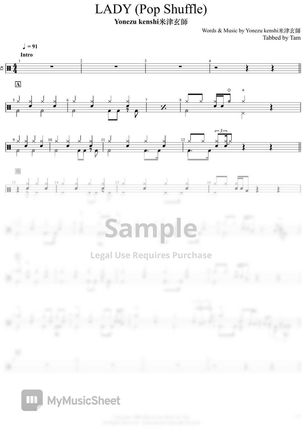 Yonezu kenshi 米津玄師 LADY (Yonezu kenshi 米津玄師 LADY) 樂譜 by Tam Shau