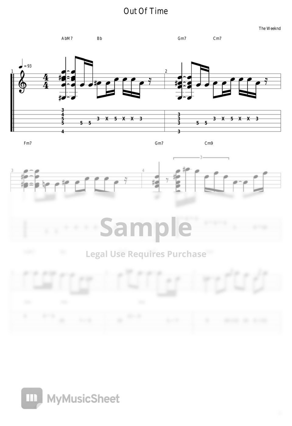 The Weeknd Out Of Time Tab + 1staff by guitar cover with tab