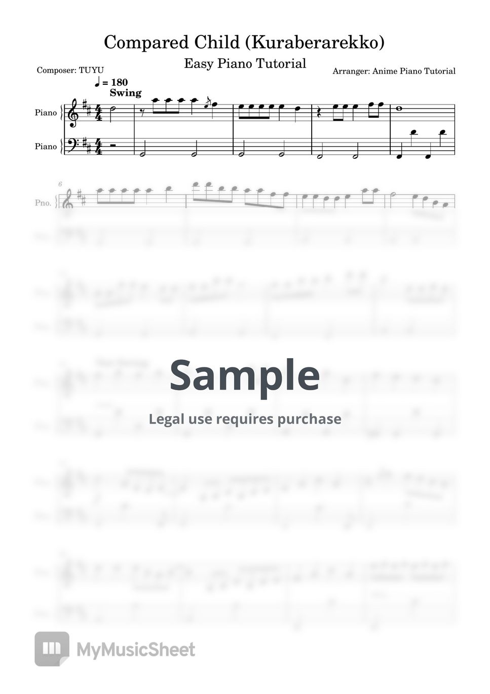 TUYU - Compared Child (Kuraberarekko) Лист by Anime Piano Tutorial