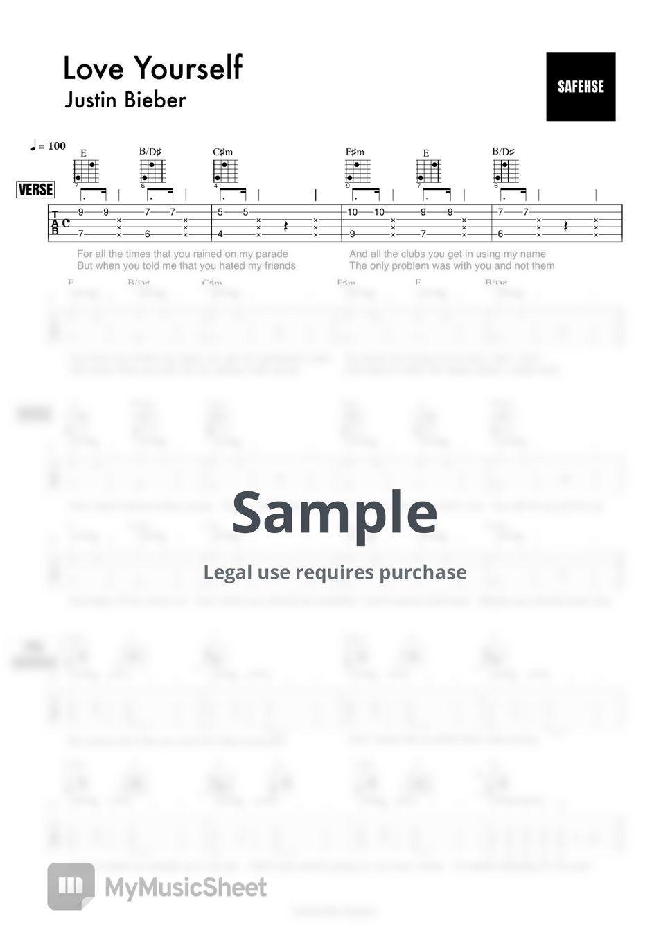 Justin Bieber - Love Yourself (Guitar Chords only) by SAFEHSE