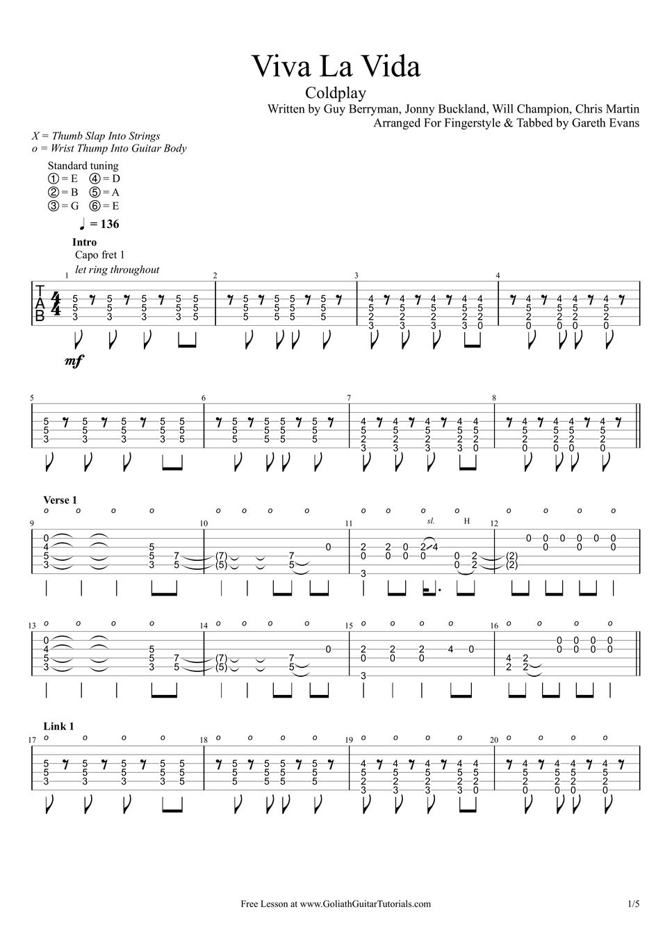 coldplay viva la vida guitar chords