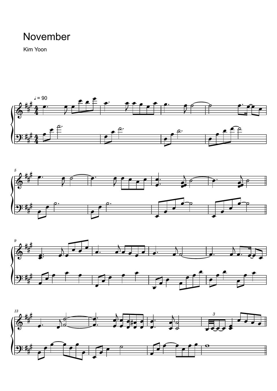 Kim Yoon - November (Sheet Music, MIDI,) Лист by Roxette