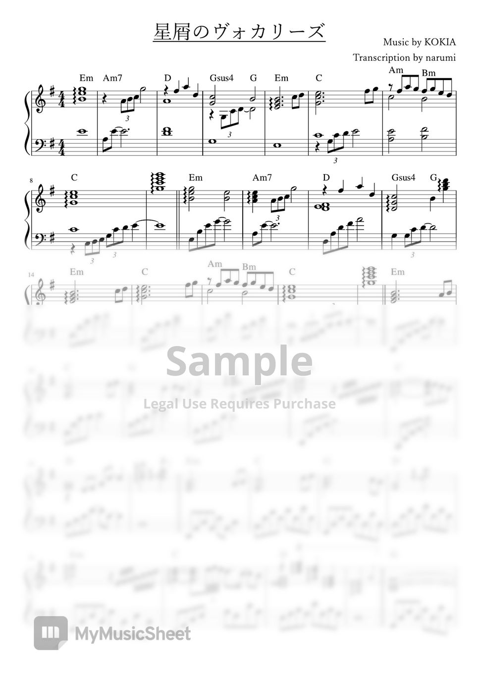 KOKIA - Hoshikuzu no Vocalise 星屑のヴォカリーズ[Piano Sheet + MIDI]