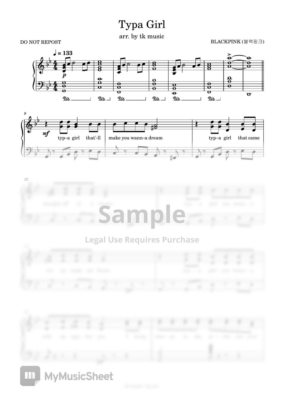 BLACKPINK (블랙핑크) Typa Girl Sheets by tk music