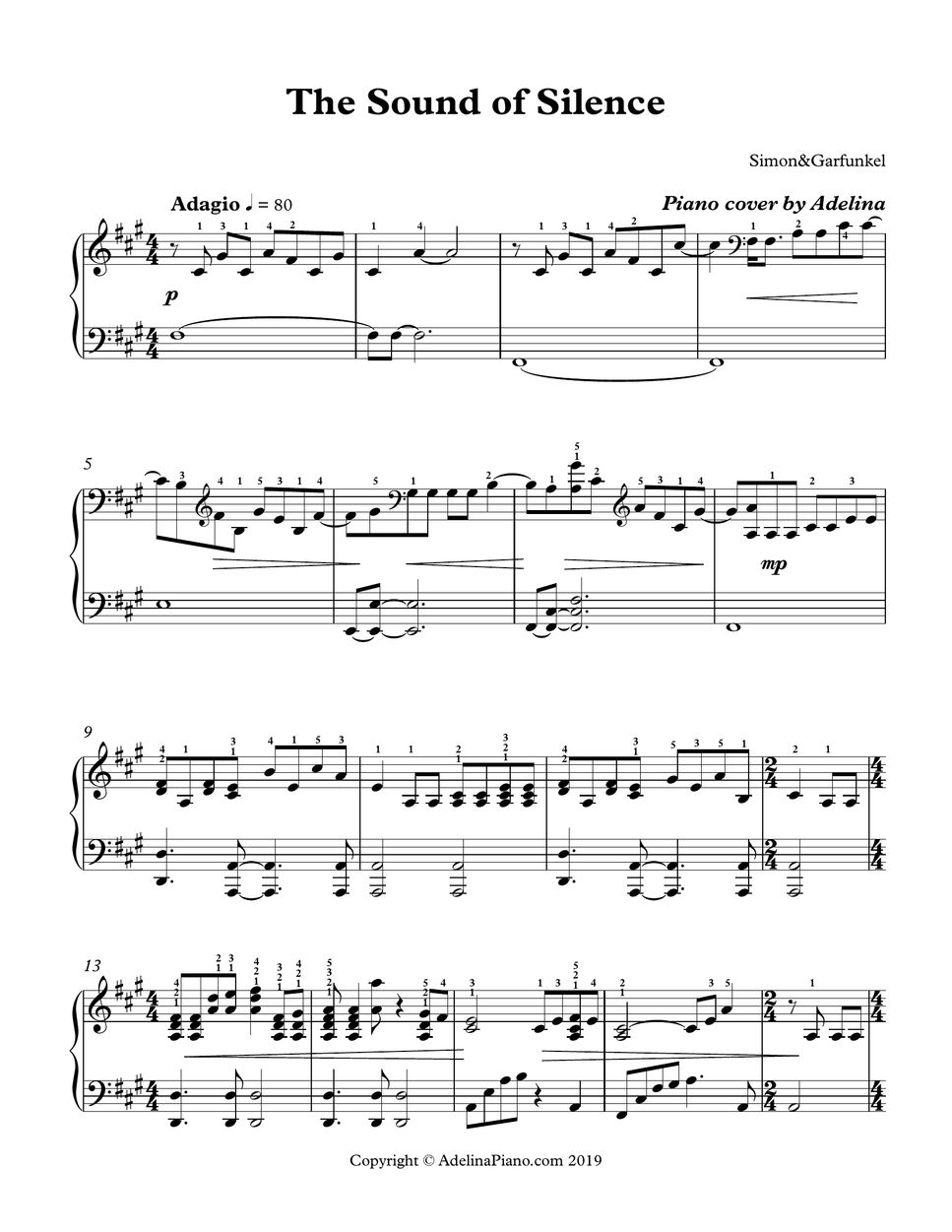 Simon&Garfunkel - The Sound of Silence Sheet by Adelina Piano