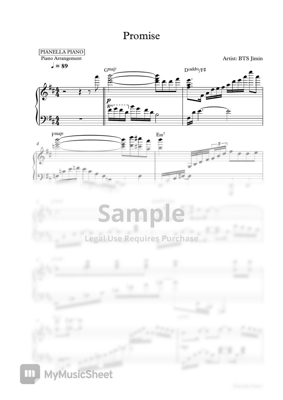 BTS Jimin - Promise (Piano Sheet) by Pianella Piano