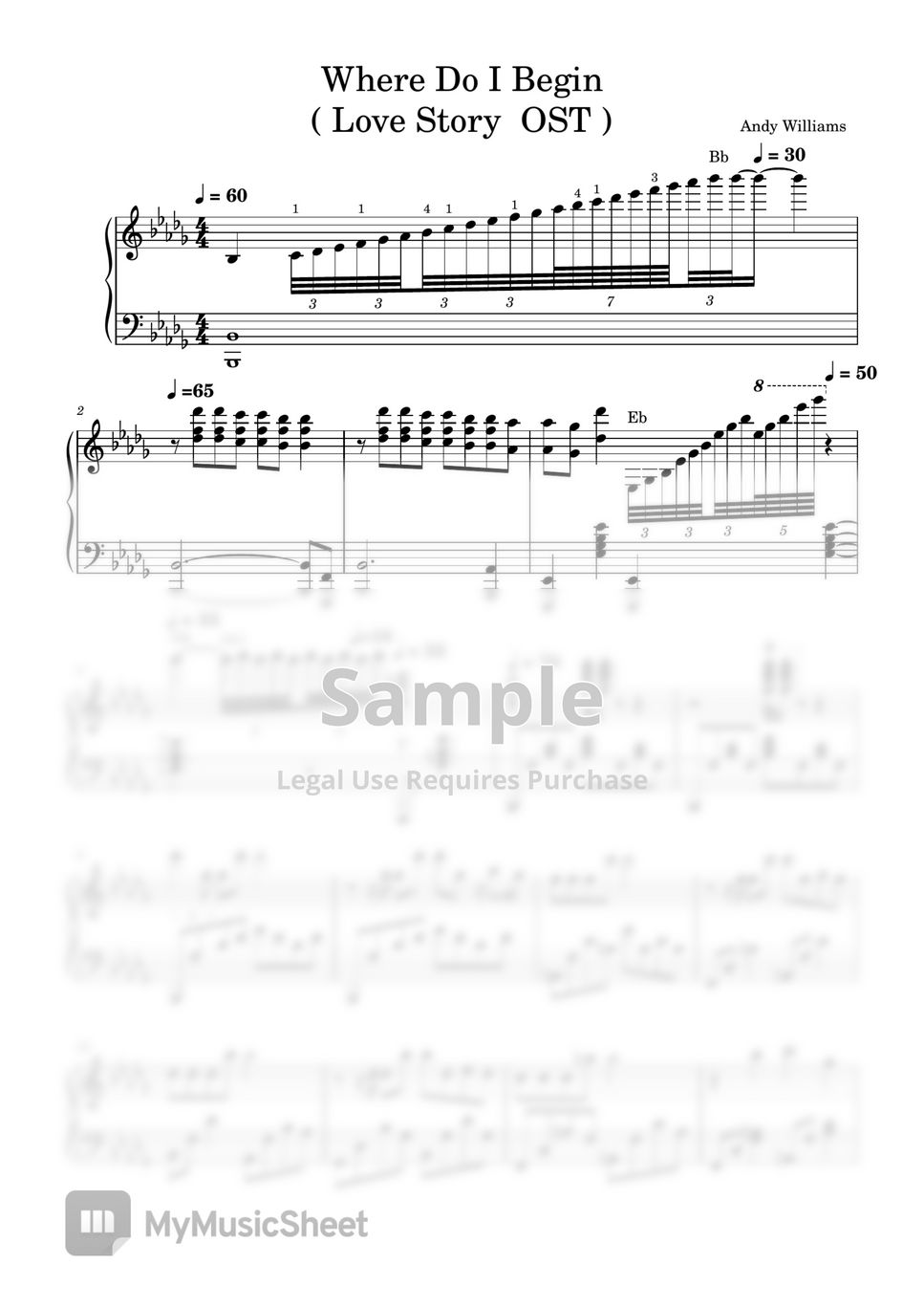 Andy williams where do i begin sheets by sangheart play