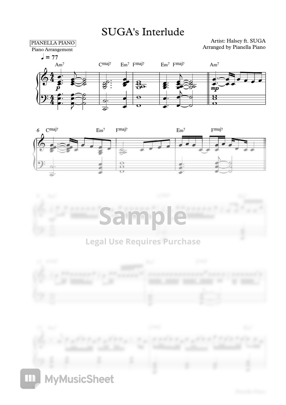 Halsey ft. SUGA - SUGA's Interlude (Piano Sheet) by Pianella Piano