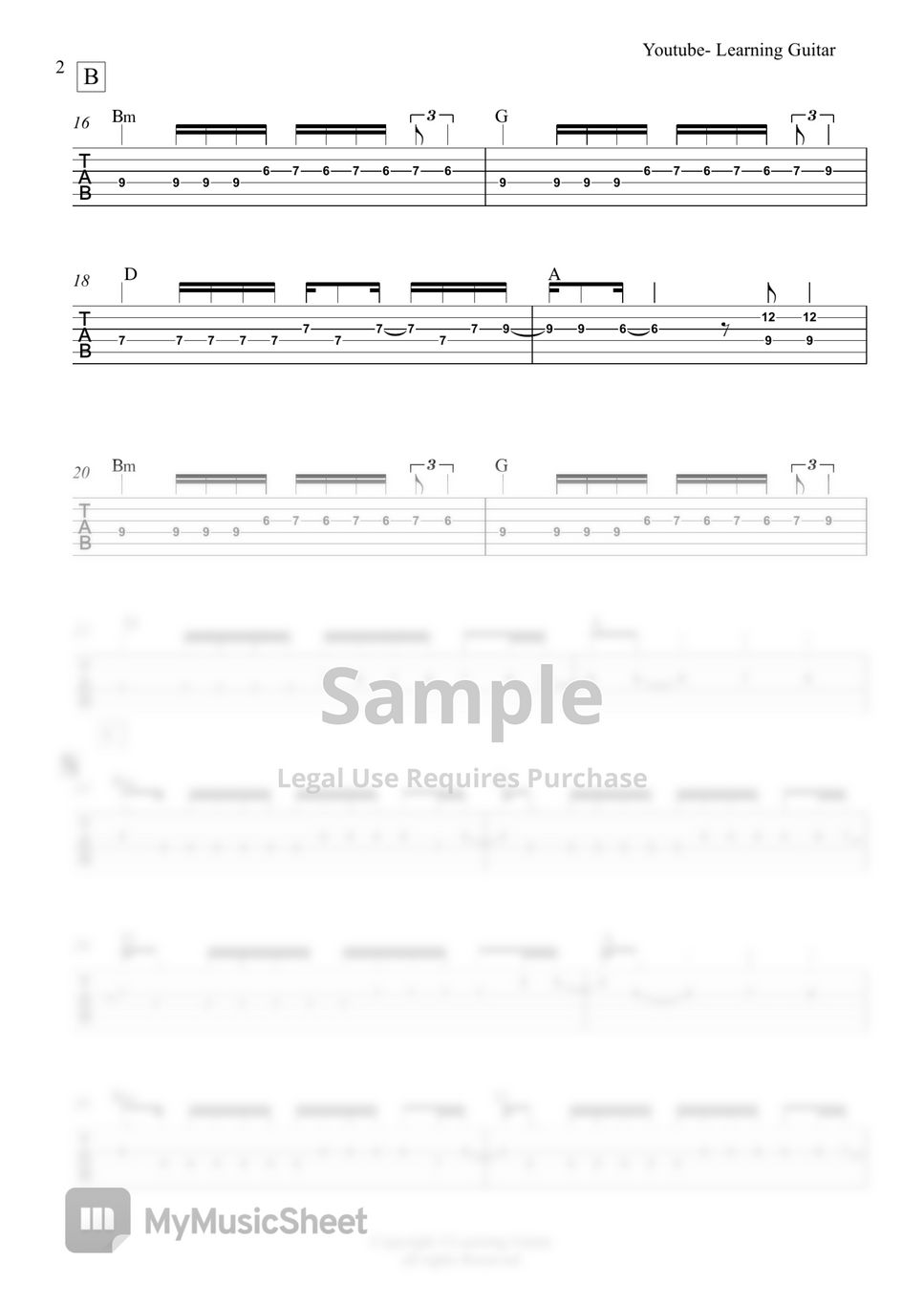 Luis Fonsi Despacito (Melody TAB) 악보 by Learning Guitar