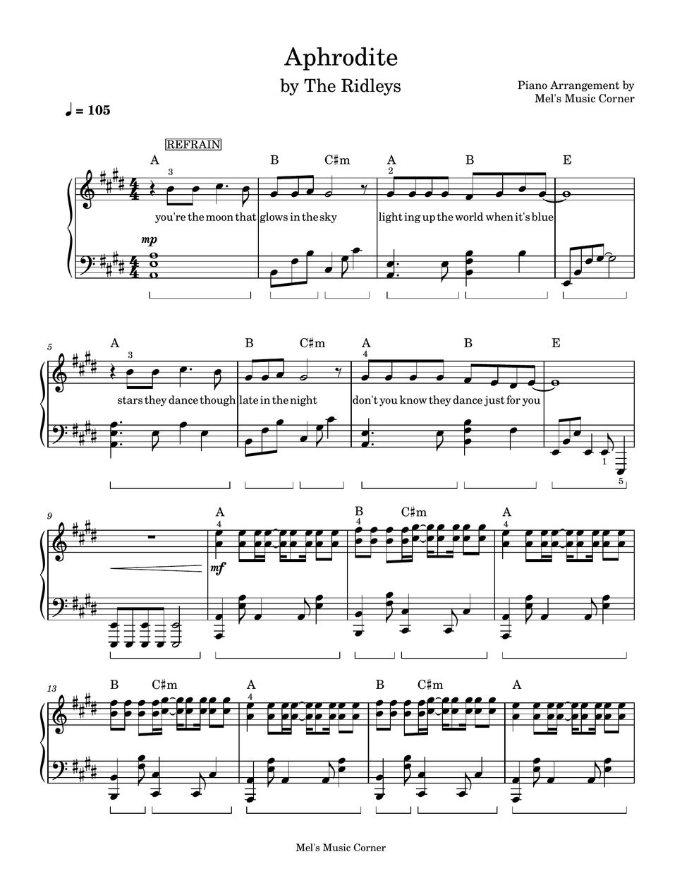The Ridleys - Aphrodite (piano sheet music) by Mel's Music Corner