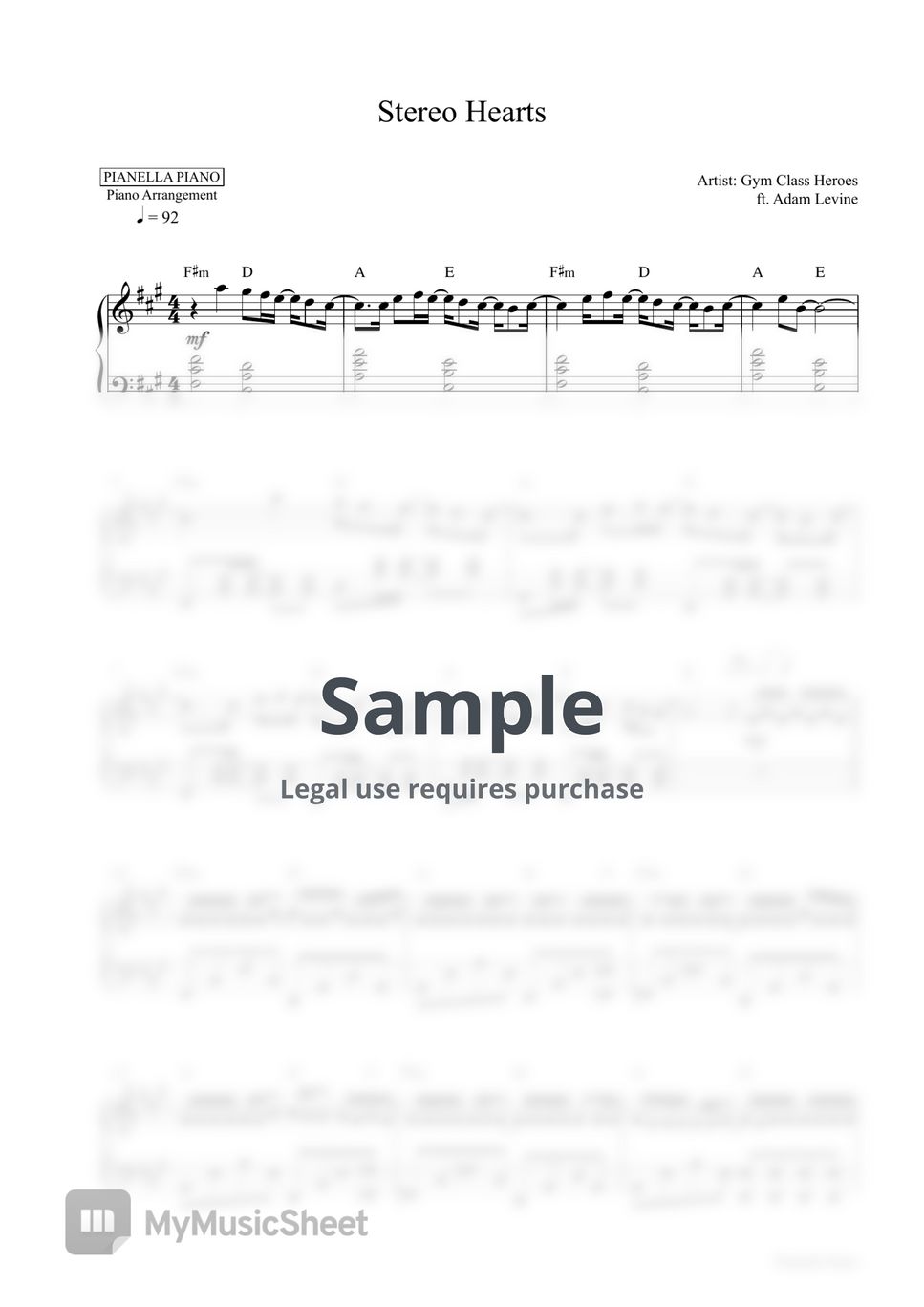 Gym Class Heroes ft. Adam Levine - Stereo Hearts (Piano Sheet) by Pianella Piano