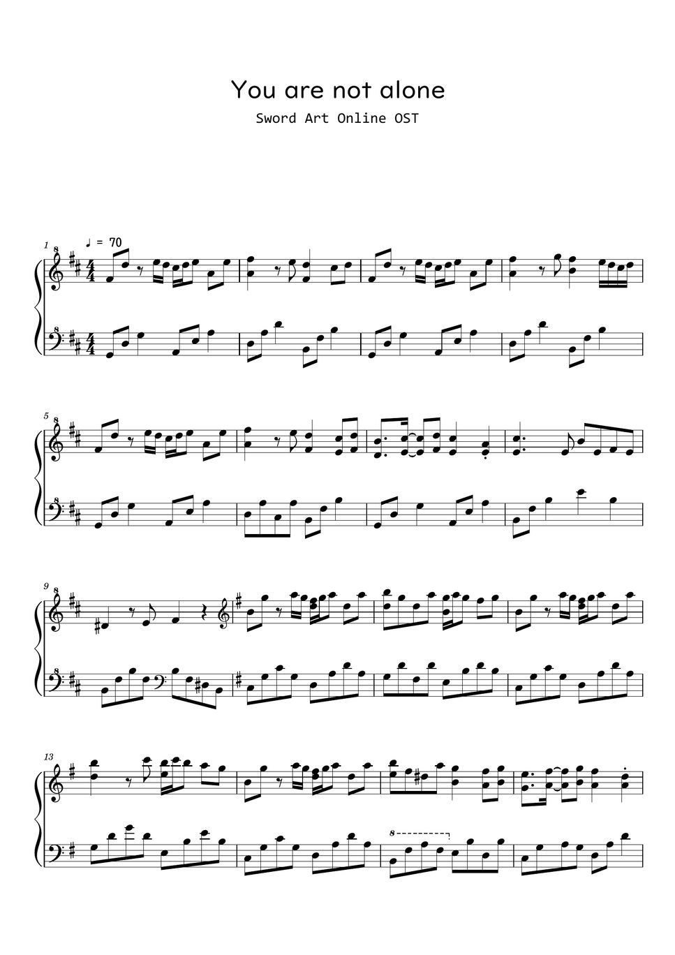 Sword Art Online OST You are not alone (Sheet Music, MIDI,) Sheet by