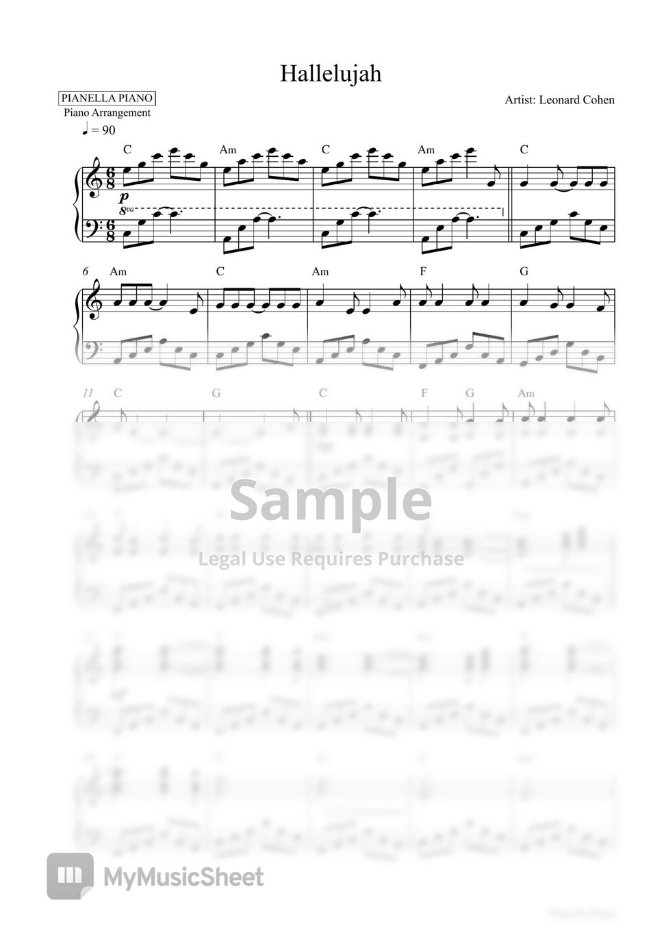 Leonard Cohen - Hallelujah (Piano Sheet) Sheet Music by