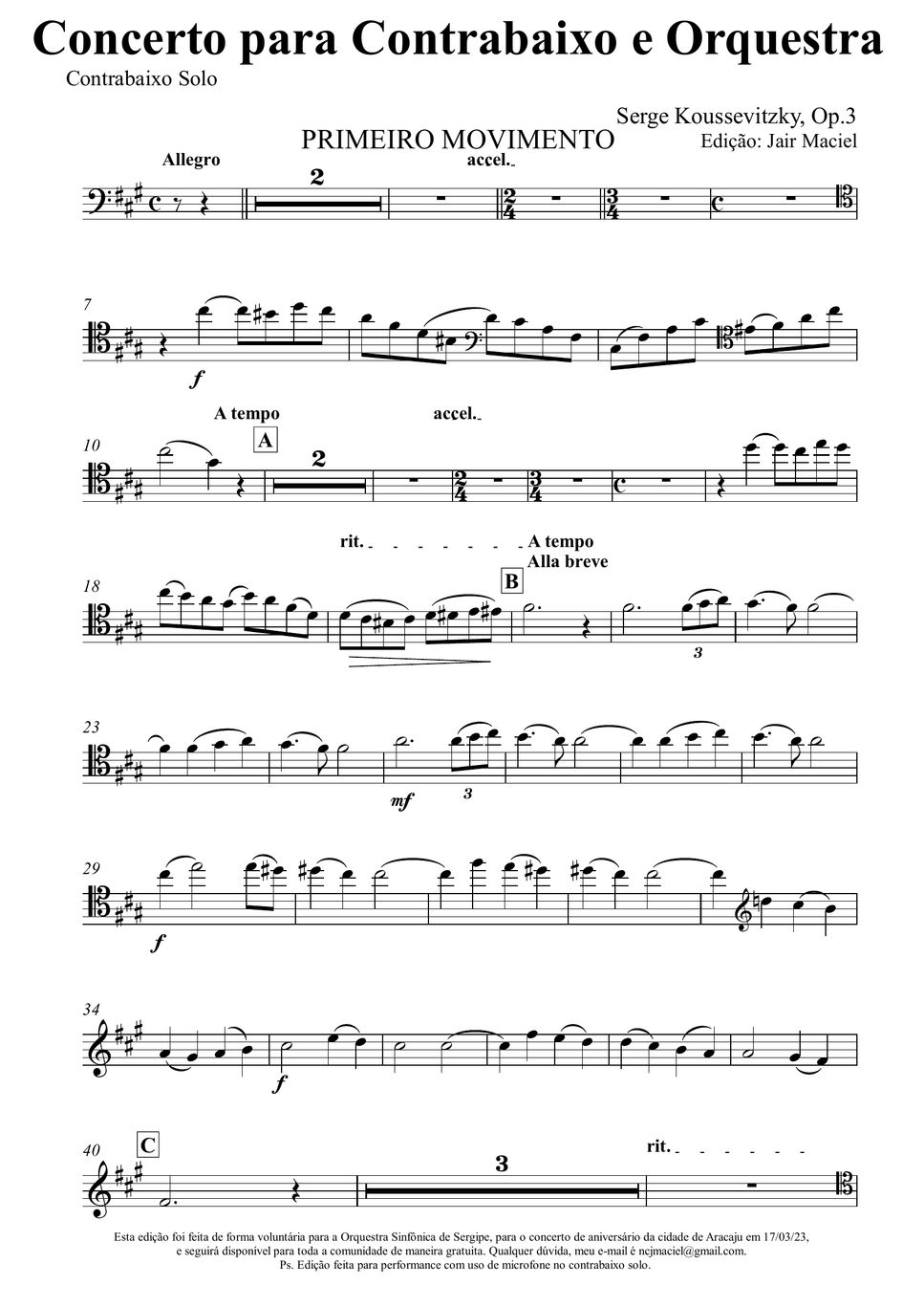 Serge Koussevitzky Double Bass Concerto in E minor (DB Solo) Sheets