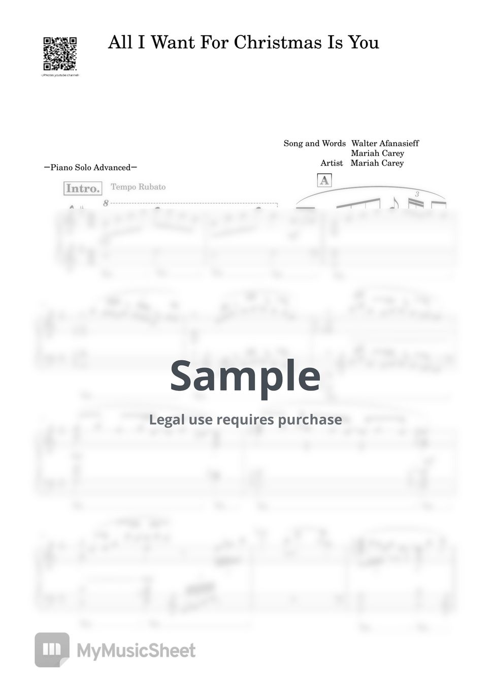 Mariah Carey All I Want for Christmas Is You (Advanced Level) Sheets