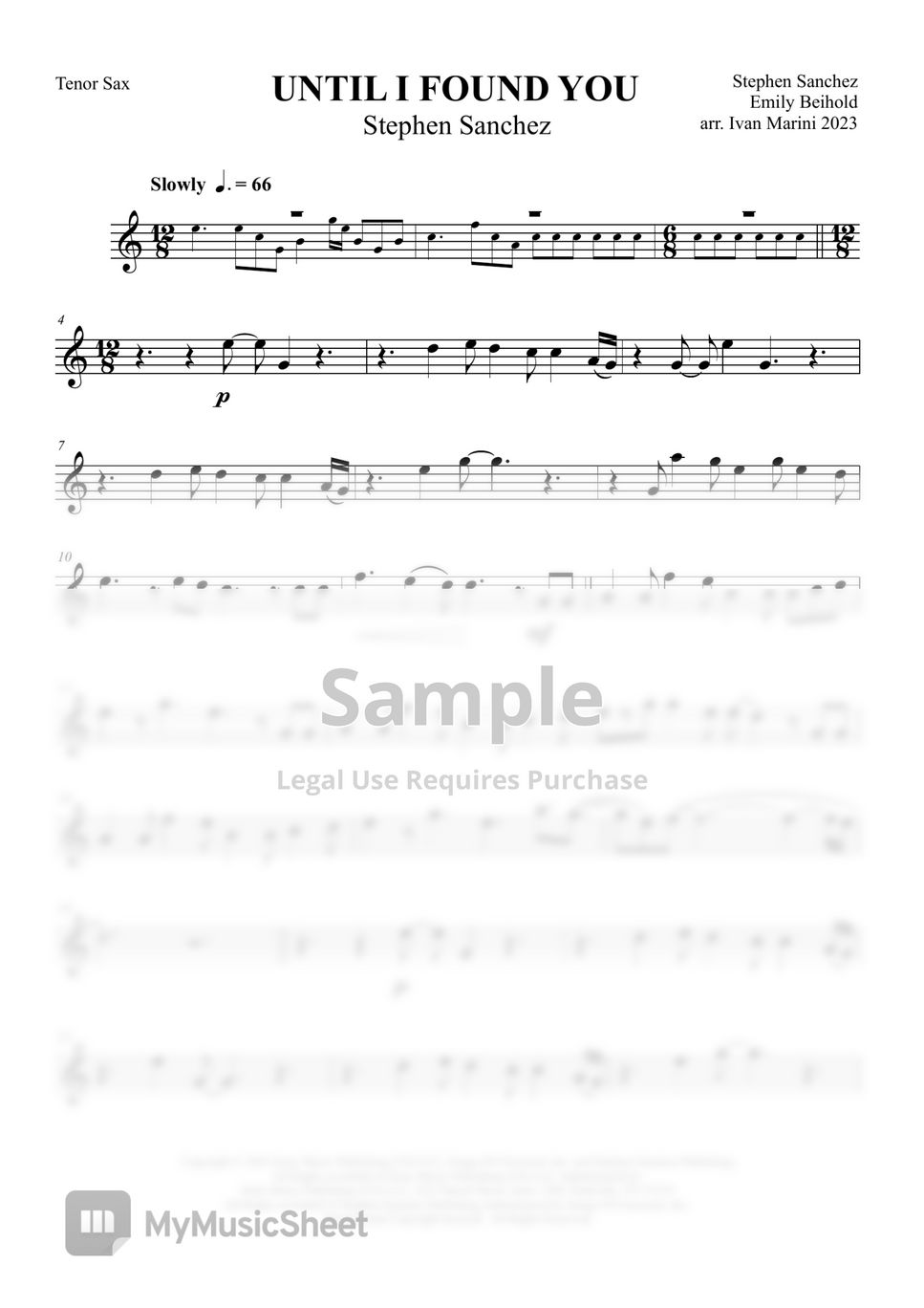 Stephen Sanchez UNTIL I FOUND YOU (for Tenor Sax and Piano or free