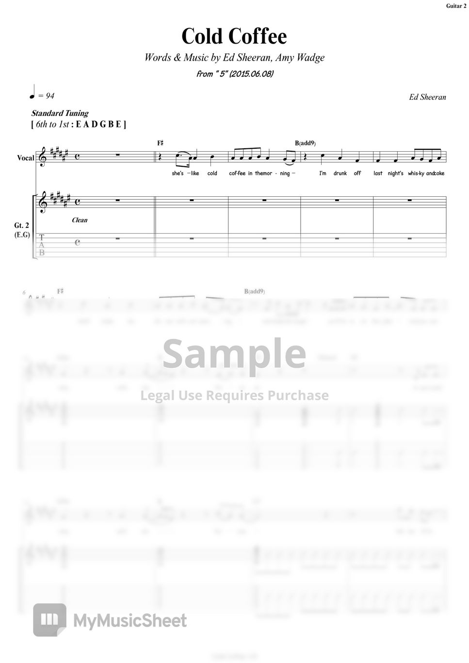 Cold Coffee Ed Sheeran Guitar 기타 Sheets