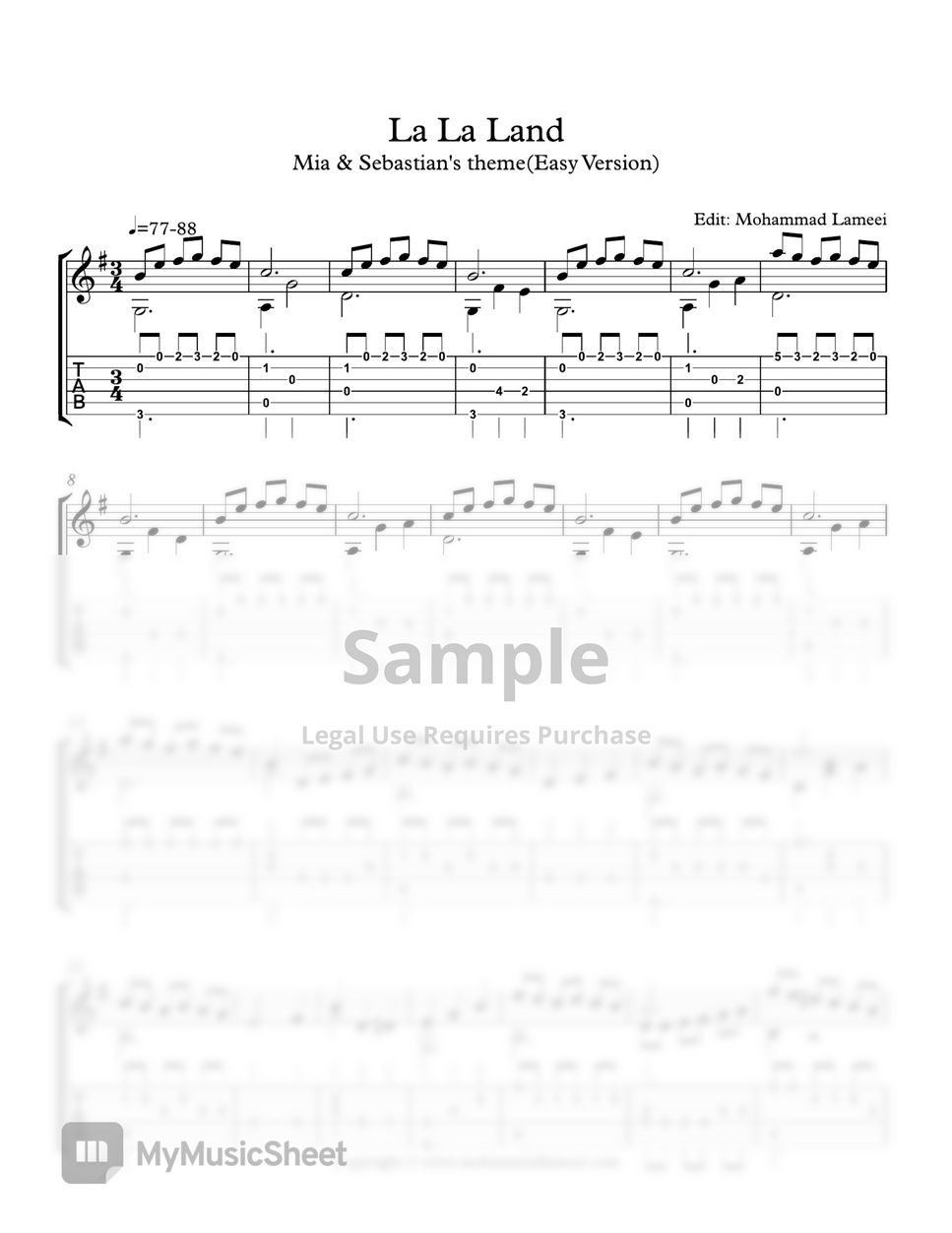 Mia Sebastian's Theme - La La Land Easy Version Level 2 by Mohammad Lameei